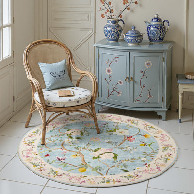 Chinoiserie Vintage Floral Rug Washable Non-slip