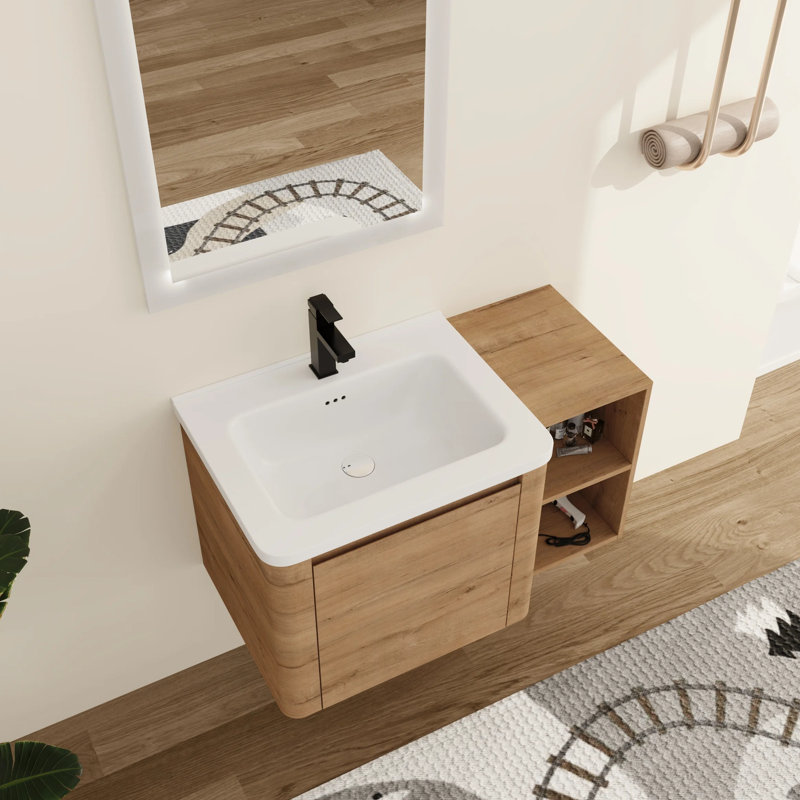 Ensemble de meuble-lavabo mural simple 36 po avec plateau en céramique Narnby, Beige, 36"