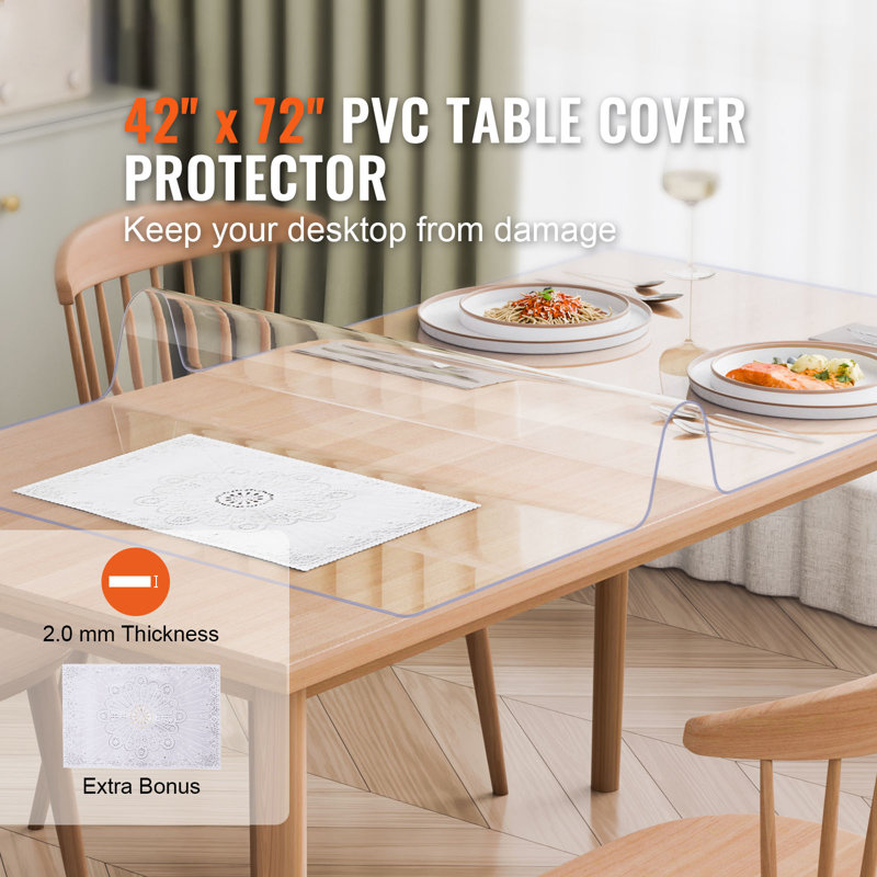 PVC Table Protector Clear Plastic Desk Protector, 42" W x 72" L