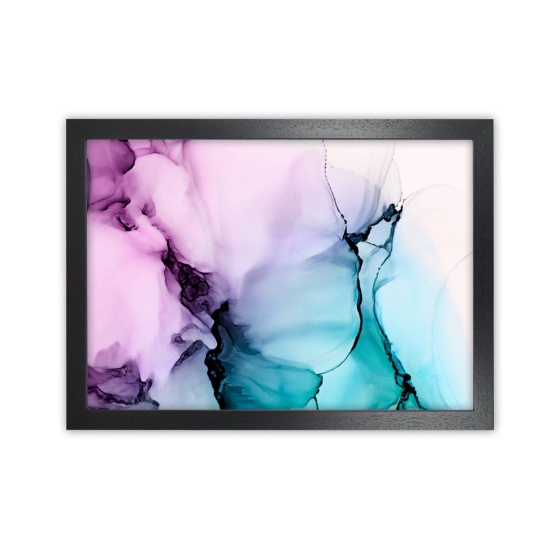 Purple Blue Watercolour Original - Painting, Black Frame, 42cm H x 59cm W x 3cm D