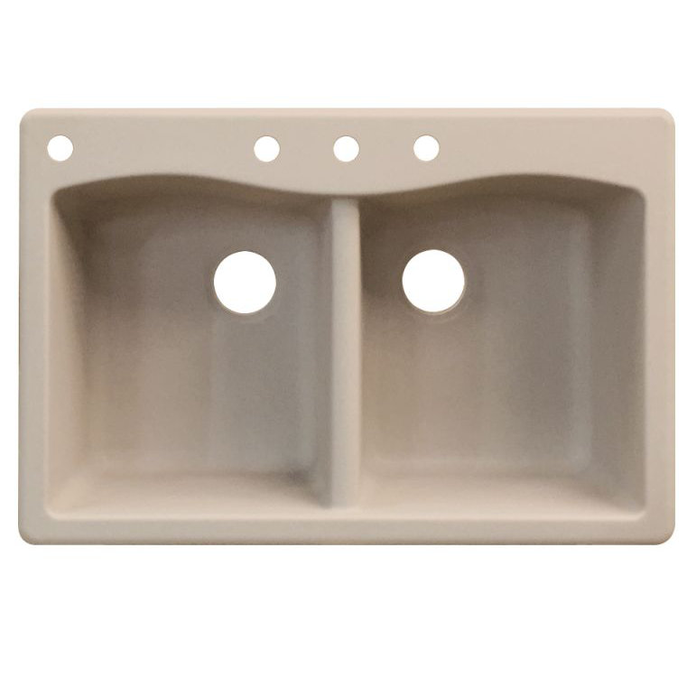 Aversa 33'' L Double Bowl Granite Kitchen Sink, Cafe Latte, 4 hole