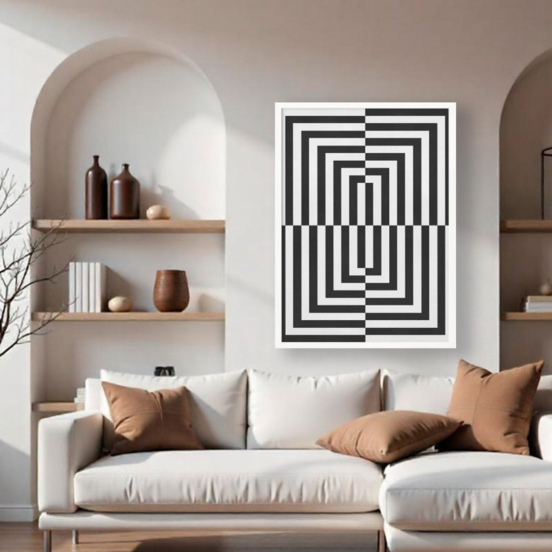 "Lignes noires et blanches", art texturé encadré, Blanc, H 48 po x l 36 po