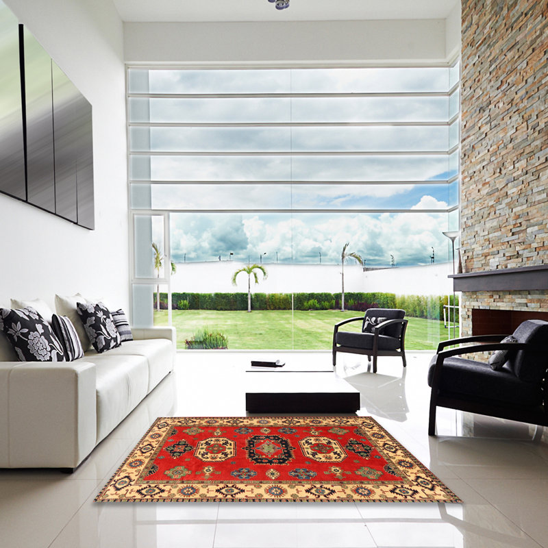 Tapis rouge/vert traditionnel Asaph, Carré 5 pi