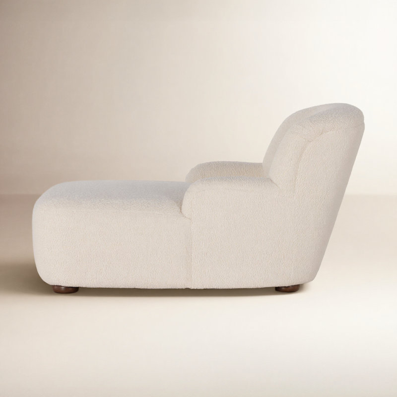 Kadon 36" W Polyester Chaise Lounge Chair, Ecru Luxe Boucle
