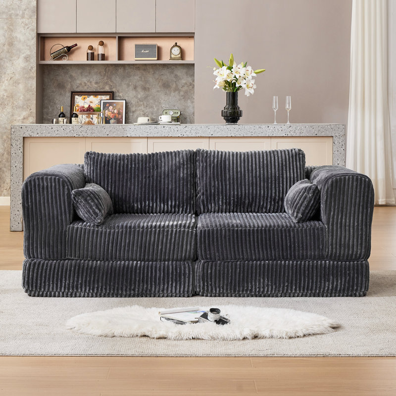 80” Compression Folding Convertible Sleeper Sofa Bed, Gray