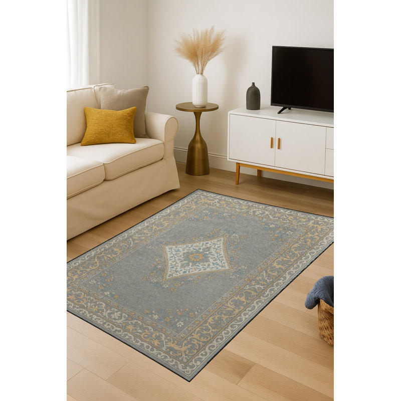 Tapis gris tissé traditionnel Mosso, 3 pi 11 po x 5 pi 11 po