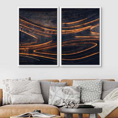 SignLEADER, reproduction d'art sur toile, ensemble texturé orange et noir, paysage, nature sauvage, photographie, art moderne, rustique, détente / calme, multicolore pour le salon, la chambre à coucher, le bureau