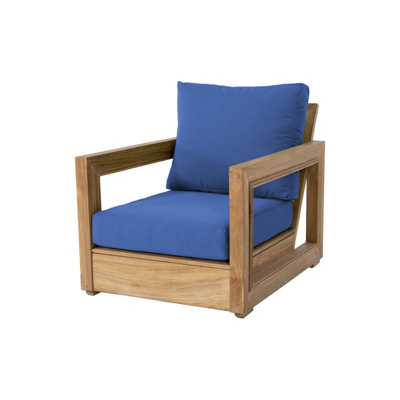Ensemble de conversation en teck avec coussins Sunbrella 5 pièces Crelake, Saphir