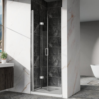 72 Inches High Bi - Fold Swing Pivot Shower Door With 1/4" Tempered Glass, Zinc Alloy Handles, And Water Blocking Design 32 In. Wide Glass Hardware, Easy Installation Guide, Pollution Feature