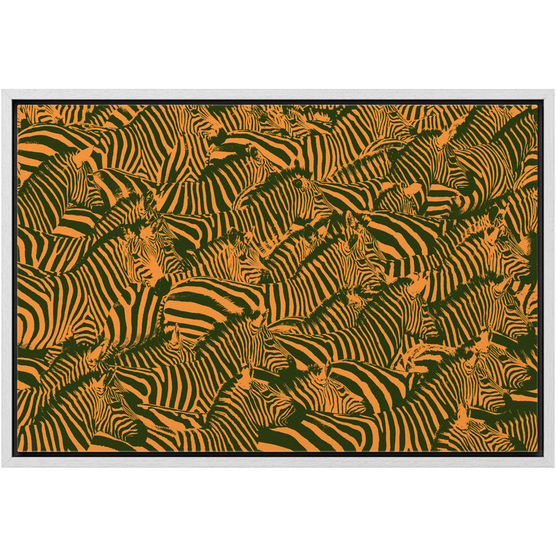 «Zebra Line Art Collage - Floater Frame», impression sur toile, H 24 po x l 36 po x P 1,5 po, Cadre blanc