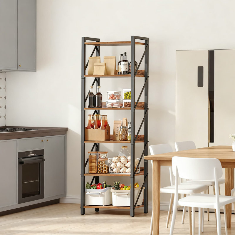 6-Tier Industrial Bookshelf With Metal Frame, Tall Bookcase Storage Organizer For Living Room, Bedroom, Home Office, And Kitchen