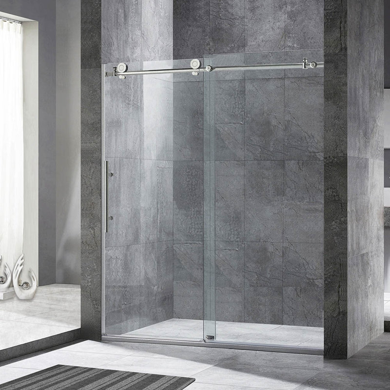 Brushed Nickel Frameless Sliding Shower Door with Clear Glass