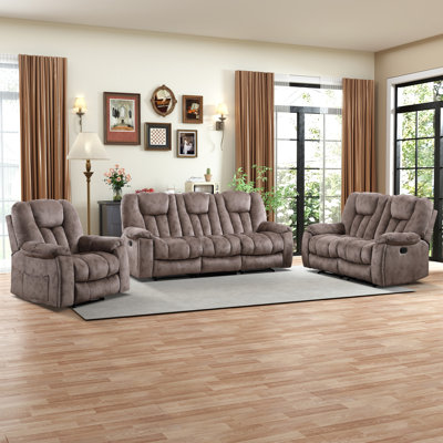 Quiteris 3-Piece Microsuede Upholstery Living Room Set with Cupholders