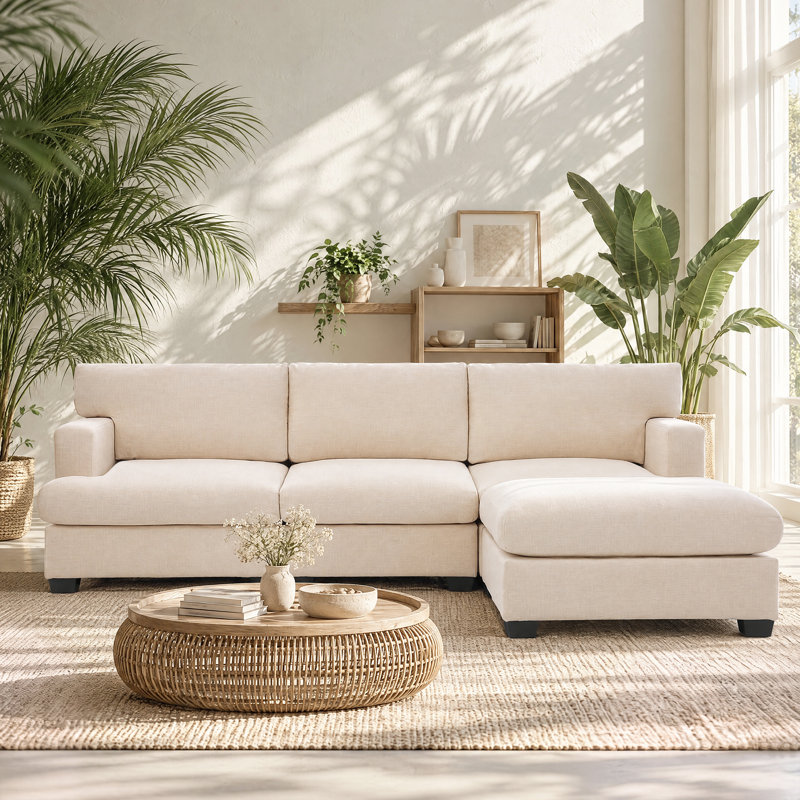 Canapé modulable moderne 4 places de 243 cm (95,68 pouces) pour salon, Mélange de polyester beige