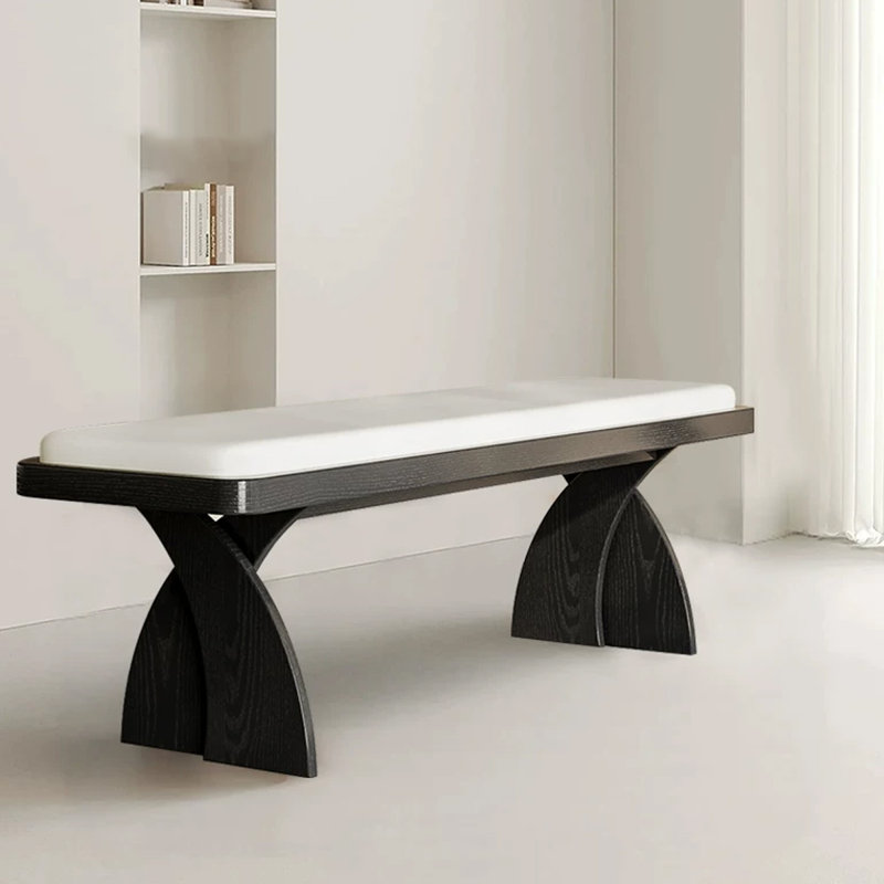 Banc rembourré blanc, Blanc, Noir