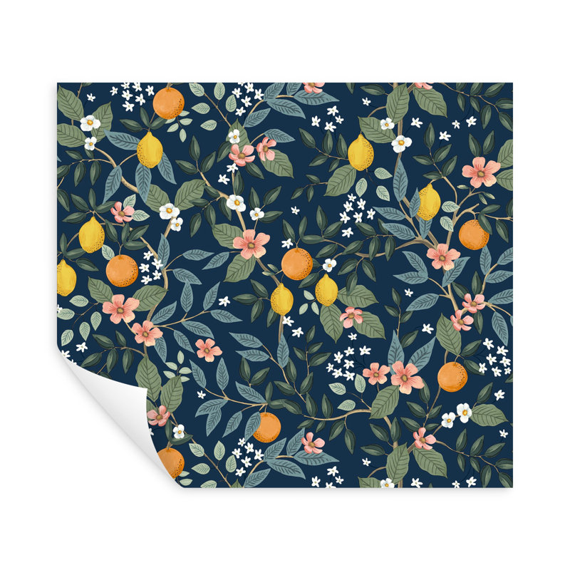 Citrus Grove Peel & Stick Wallpaper, Navy Blue