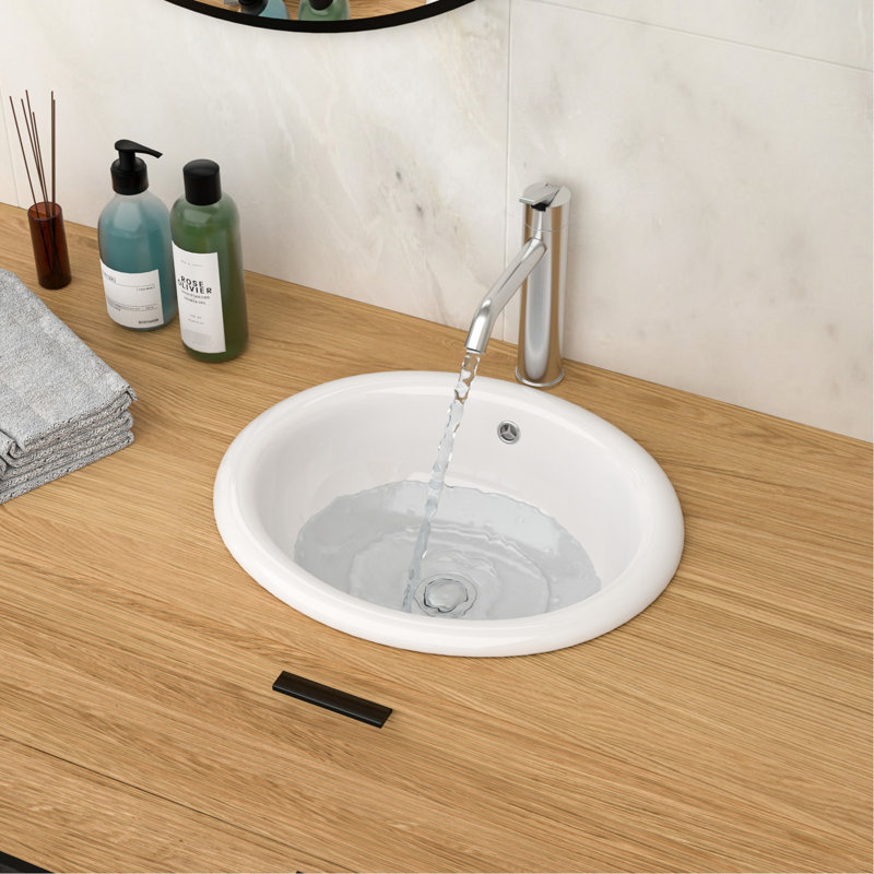 Lavabo de salle de bain en céramique blanc semi-encastré de 17 po x 15,5 po, forme ergonomique, teinture et égratignure, glaçage de comptoir à installation rapide, qualité d'absorption d'eau faible, travail sans effort