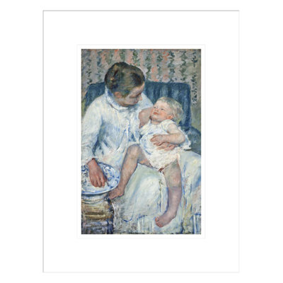 «Mother About to Wash Her Sleepy Child» par Mary Cassatt, impression giclée encadrée