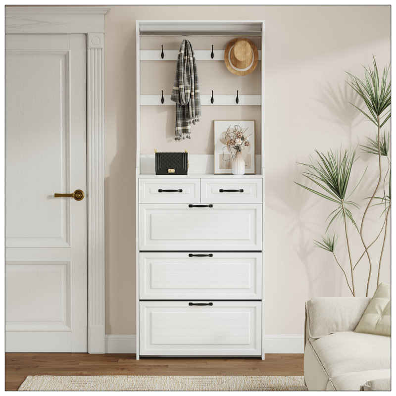 NEW White Colour Shoe Cabinet  With 3 Doors 2 Drawers With Hanger,Large Space For Storage, White