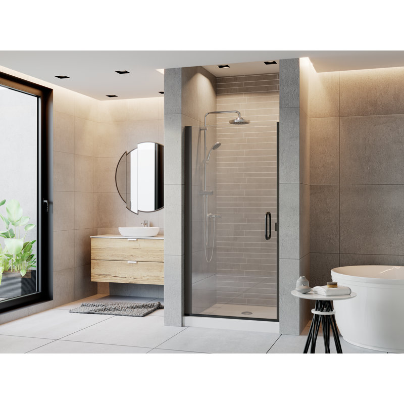 Porte de douche à charnière semi-sans cadre 36 po x 69 po Paragon Series, Noir mat