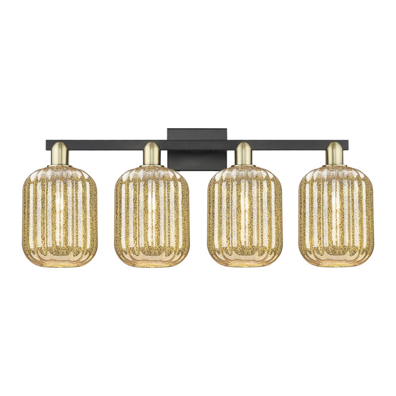 Eldon - 4 Light 36" Jar Shade Bath Vanity Light, Mercure, Laiton antique / noir mat, Quatre lumières