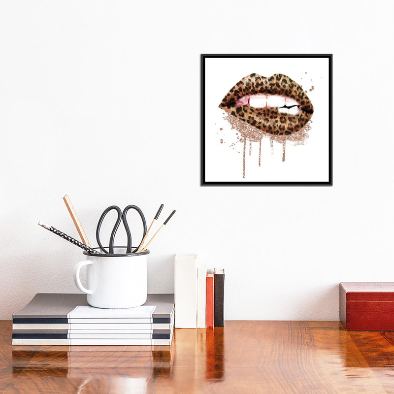 «Leopard Lips» par Ephrazy, impression sur toile tendue, Cadre noir, H 12 po x l 12 po x P 1,5 po