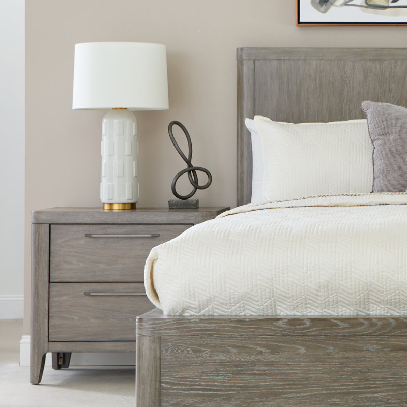 Gray Solid Wood 2-Drawer Contemporary Nightstand