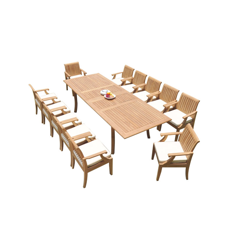 Jauss Outdoor 13 - Piece Teak Dining Set, 30.5" H x 117" L x 40" W, 12