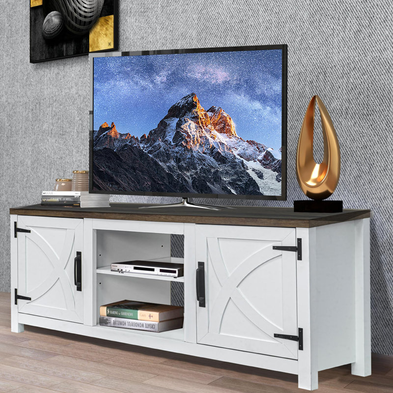 58" Tv Stand For Tvs Up To 65 Inch, Media Entertainment Center With Storage Cabinets, White Modern Tv Cabinet For Living Room