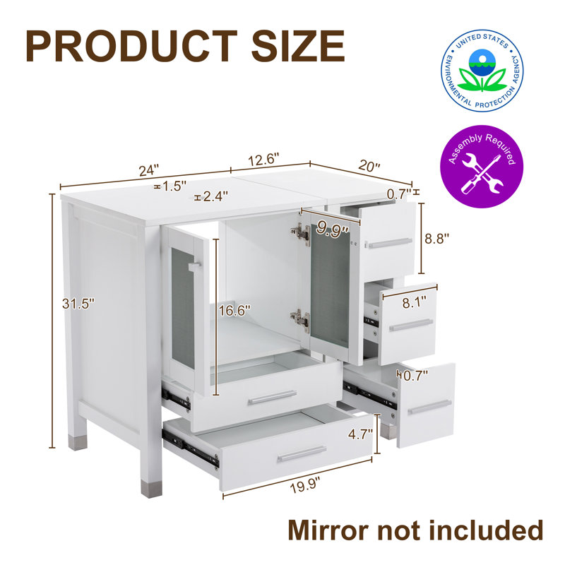 Getzel 48 Single Bathroom Vanity with Wood Top, Vessel Sink, Zinc Alloy Faucet, Solid Wood Legs, White, Brown