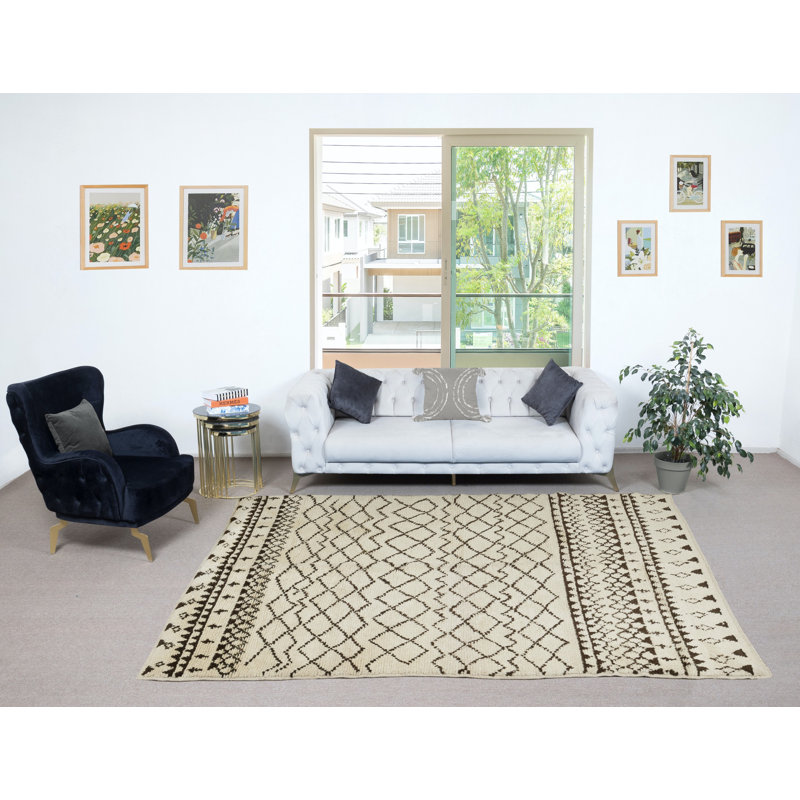 Tapis marocain contemporain fait à la main en laine naturelle non teinte