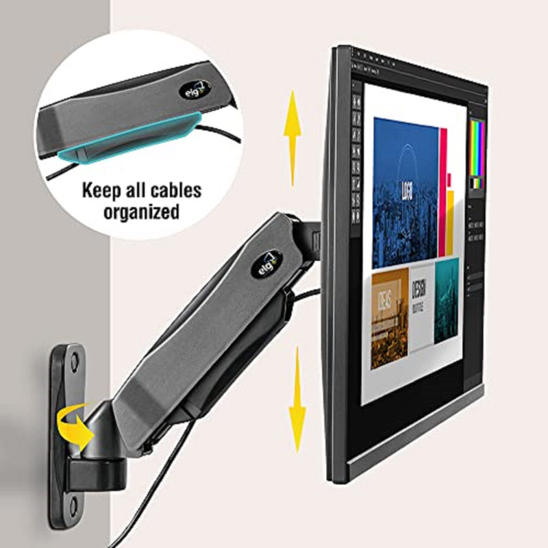 ELG F410 Full Motion Swivel Monitor Desk Wall Mount Arm Stand Gas Spring for 17”-35” VESA Screen