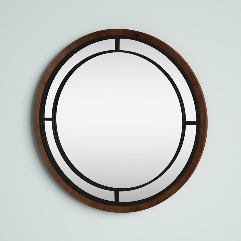 Ellis Engineered Wood Round Mirror, Rustic Brown