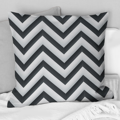 Grey White Geometric Neutrals Chevron Pattern IV - Chevron Printed Throw Pillow