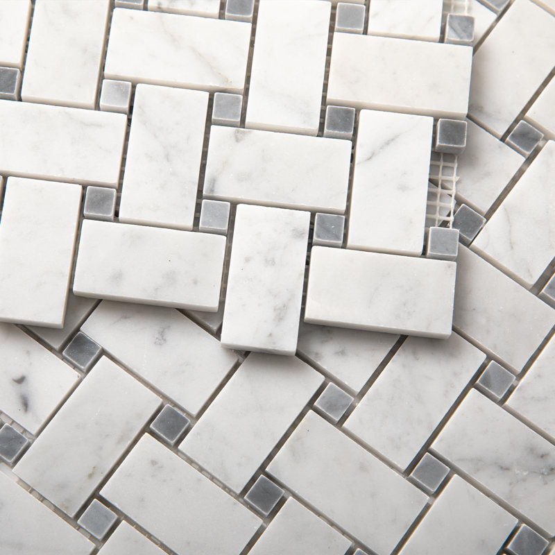 Carreau de mosaïque en marbre de Carrare pour salle de bain Adolif 1 × 2 pouces, 5 feuilles, 2,82 pieds carrés
