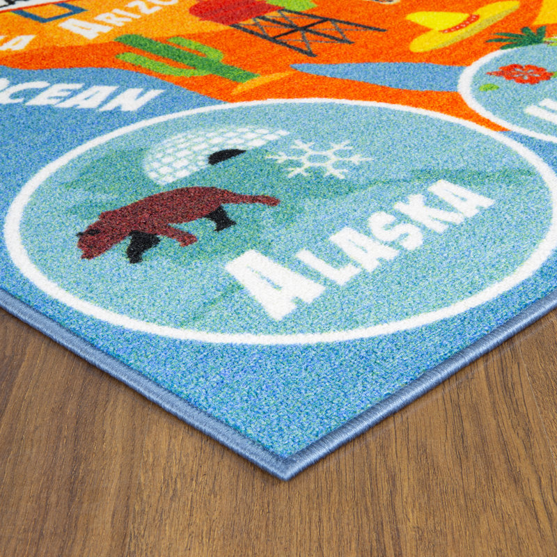 United States Map Educational Learning Game Play Non Slip Kids Rug Carpet Classroom Playroom Mat, Rectangle 8'2" x 9'10"