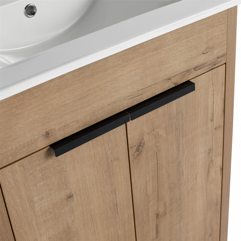 Meuble-lavabo autoportant avec lavabo et 2 portes à fermeture en douceur, meuble-lavabo pour la maison, appartement, Chêne