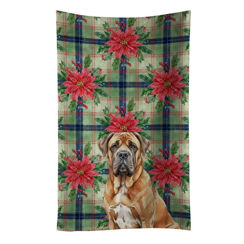 Neapolitan Mastiff Christmas PoinsettIas Kitchen Towel, Brown Neapolitan Mastiff