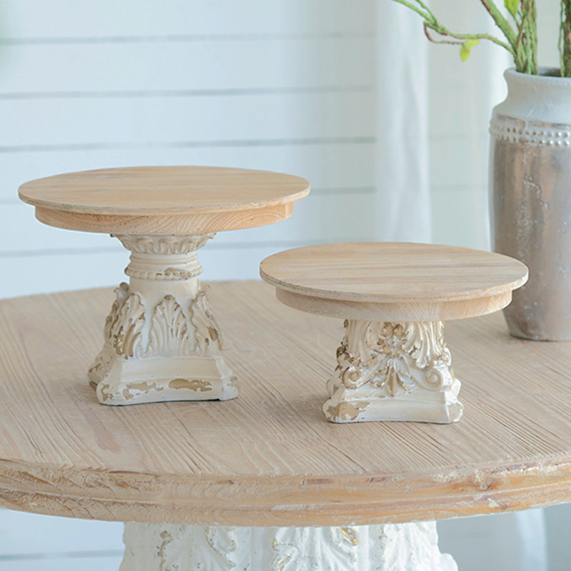 Présentoir à gâteaux 5,5 "de haut avec base en magnésium, plateau de porte-gâteaux rond avec motif de sculpture sur bois, assiette à gâteau surélevée pour décoration d'anniversaire de mariage