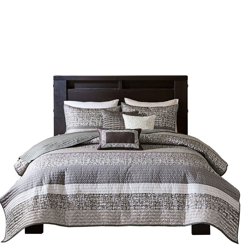 Courtepointe 6 pièces - Gris / taupe, Courtepointe pour grand lit + 5 pièces supplémen, Gris/taupe