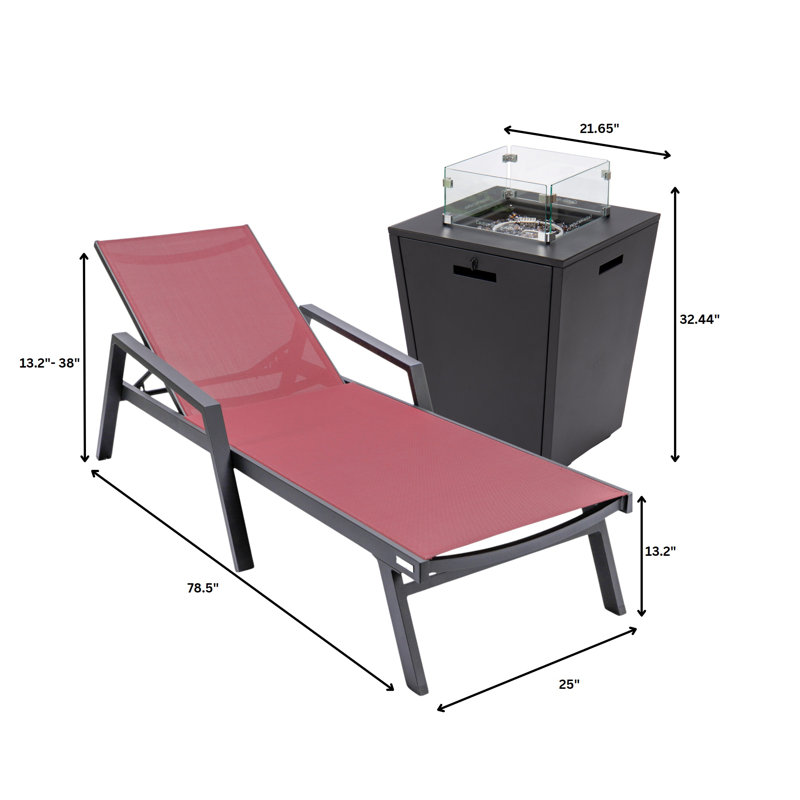 Marlin Burgundy Aluminum Outdoor Chaise Lounge Set with Fire Pit