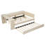 Lit plateforme tapissier pleine grandeur avec tablettes de rangement, bureau intégré, station de charge et lit gigogne simple, beige-1228008700