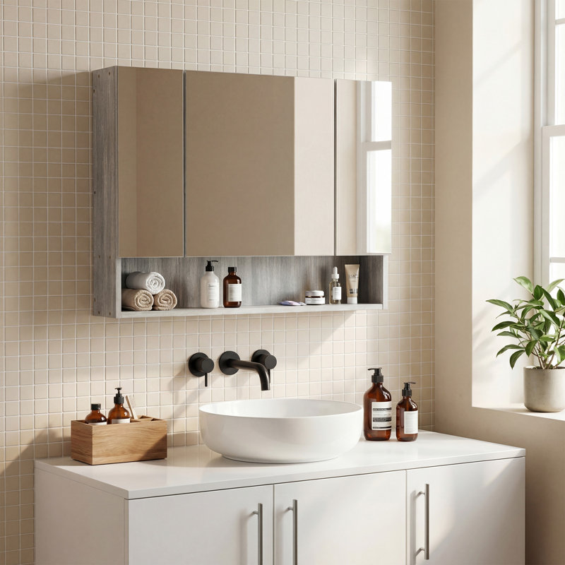 150mm W 750mm H Wall Mounted Required Frameless Medicine Cabinet Mirror 5 Adjustable