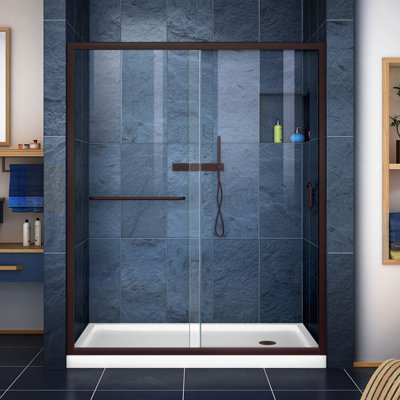 DreamLine Infinity-Z P 30 po x l 60 po x H 74 3/4 po Porte de douche coulissante semi-sans cadre en chrome avec base de douche Biscuit