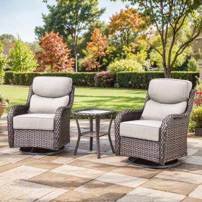 Wickes 3 Piece Patio Set Outdoor Wicker Glider Rocking And Swivel Chairs With Cushions