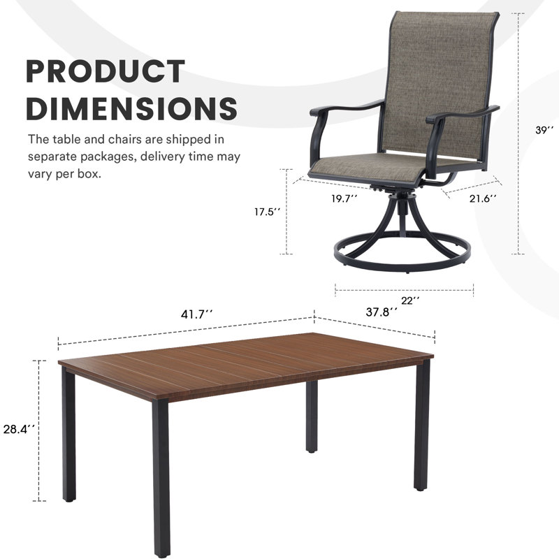 Hamman 6 - Person Patio Dining Set with Rectangular Table, Brush Wood Brown Table/Black Chair