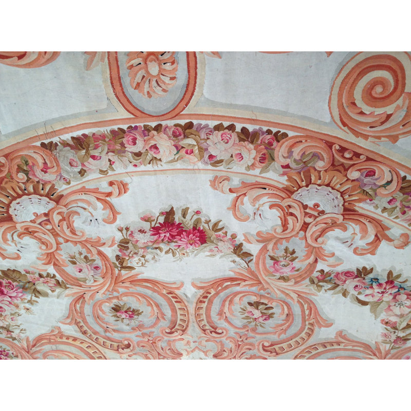 Antique Large French Floral Medallion Hand Knotted Pile Rug