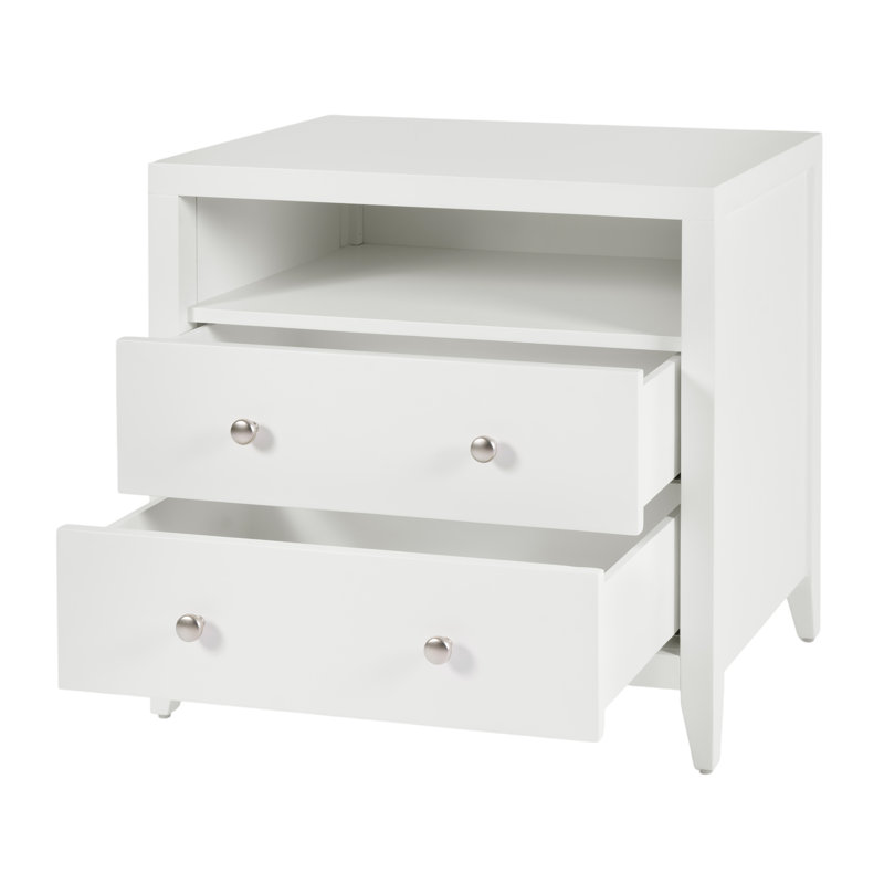 Table de chevet rectangulaire en bois 2 tiroirs Pettitt, Blanc