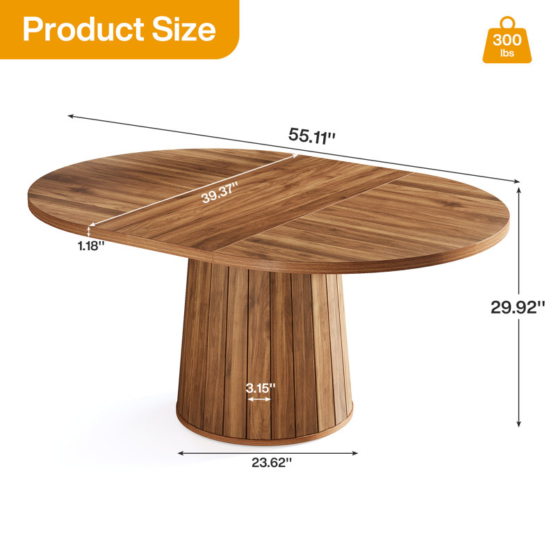 55 Inch Oval Dining Table with Wood Base for Dining Room