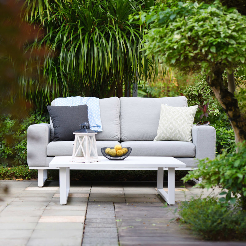 Branca Outdoor Fabric 2 Seat Sofa Set, White, Light Grey